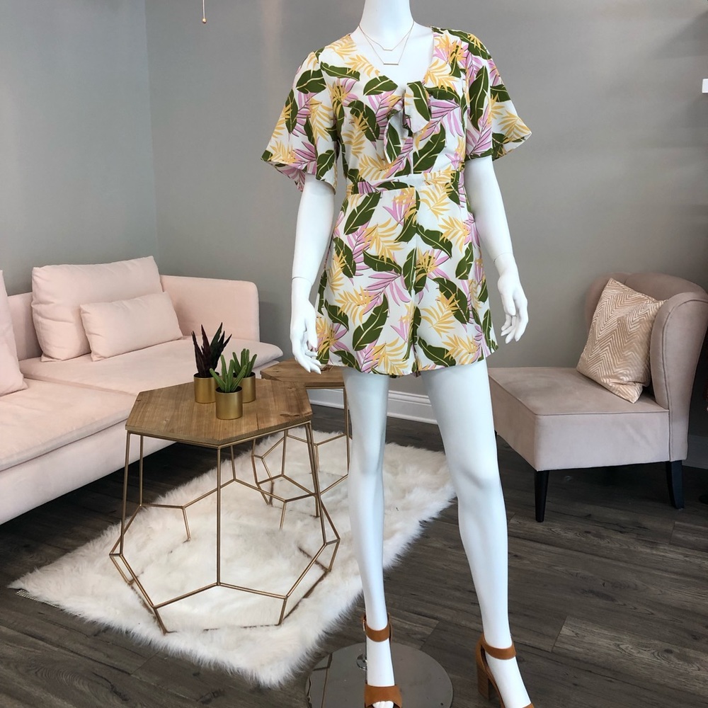 Floral Leaf Print Romper